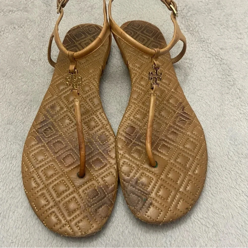 Tory Burch Tan Marion Quilted Leather Thong Sandals Size 9M
